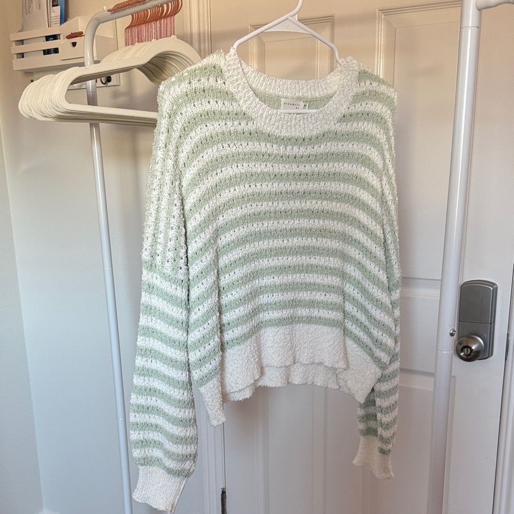 Cozy Striped Knit Sweater in Green and White